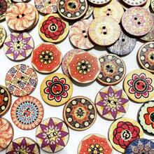 50pcs/Pack Colored Drawing Totem Flowers Wooden Button DIY Crafts Handwork Sewing Decoration Buttons - Multicolor - View 8