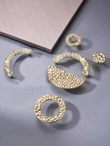 1 Collection Of Hand-Hammered, Semicircular, Round, Round Edge Handles, Suitable For Wardrobes, Cabinet Doors, Cabinets, Drawers, Dressing Tables, Furniture Handles, Electroplated Zinc Alloy Handles. Send Screws - Gold - View 1