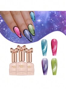 annies 4入組激光貓磁性凝膠指甲油套裝,果凍藍紅紫綠色磁性凝膠,可浸泡式uv Led閃亮凝膠護理美甲,不包含磁鐵,適用於美甲沙龍 - 彩色 - 查看 3