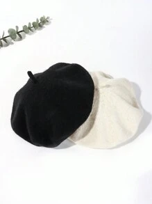 2入組戶外復古羊毛貝雷帽,休閒風格 - 黑色+白色 - 查看 3