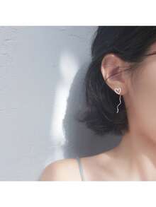 女性時尚迷你甜心流蘇耳環,簡單優雅設計,空心心形和波浪形耳釘和耳線 - 杏色 - 查看 3