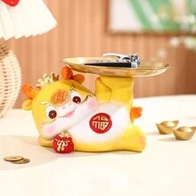 1 件裝幸運龍托盤家居客廳、入口、電視櫃收納裝飾 - 彩色 - 查看 1