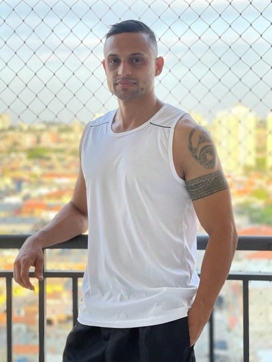 Camiseta Regata Dryfit Masculino Academia Exercício Barata de Verao - Branco - Visão 1