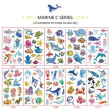 10pcs Flashing Mermaid & Cartoon Unicorn Temporary Tattoo Sticker, Waterproof Design Featuring Rainbow, Butterfly, Mermaid, Ocean, Starfish, Coral, Turtle, Dinosaur & Animal Pattern, Lasting 2-5 Days - Space Series - View 7