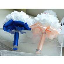 1支人造玫瑰新娘花束,浪漫花卉泡沫配絲緞絲帶,彩色婚禮花卉,優雅美麗的裝飾配件,隨機顏色 - 顏色隨機發 - 查看 8