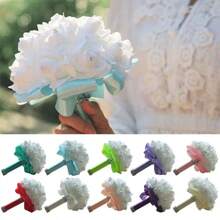 1支人造玫瑰新娘花束,浪漫花卉泡沫配絲緞絲帶,彩色婚禮花卉,優雅美麗的裝飾配件,隨機顏色 - 顏色隨機發 - 查看 1