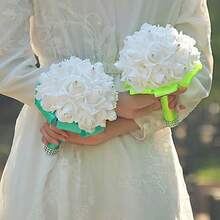 1支人造玫瑰新娘花束,浪漫花卉泡沫配絲緞絲帶,彩色婚禮花卉,優雅美麗的裝飾配件,隨機顏色 - 顏色隨機發 - 查看 3