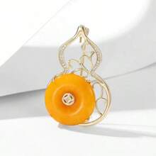 吉祥如意、長壽幸福葫蘆形高端胸針女式古典琥珀花豪華別針適合旗袍或外套、禮物 - 金色 - 查看 6