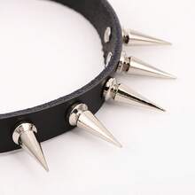 1件装个性化暗黑风格铆钉项圈，女士朋克束缚皮革项圈套装，情侣款 - 黑色 - 查看 4