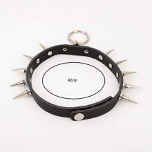 1件装个性化暗黑风格铆钉项圈，女士朋克束缚皮革项圈套装，情侣款 - 黑色 - 查看 3