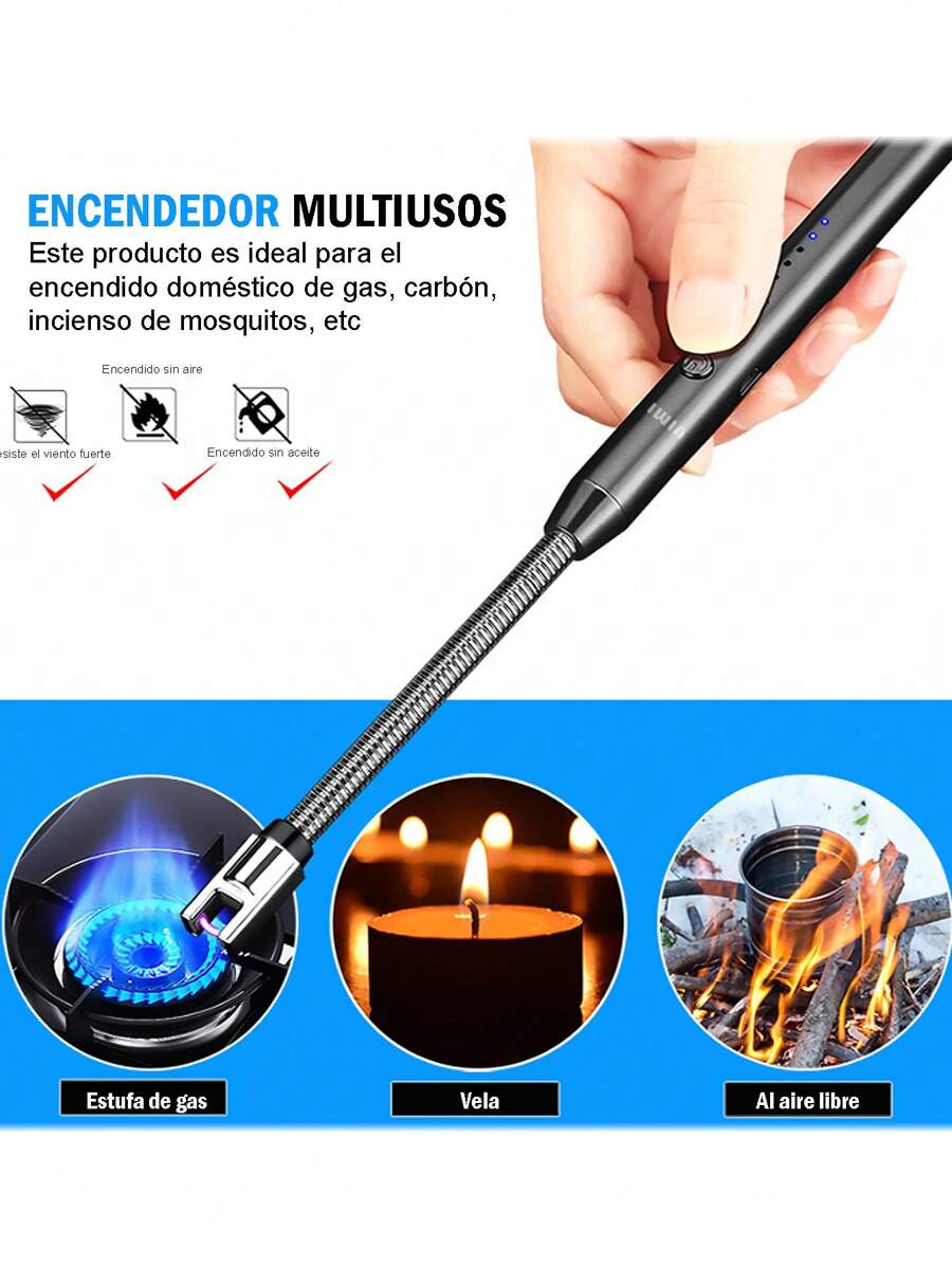 Encendedor Eléctrico Recargable Seguro USB Cocina Multiusos - Negro - Ver 1
