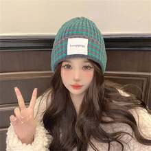 1pc Korean Style Striped Cloth Hat, Winter Warmth Beanie For Women (With Earflaps) Street - Green - View 1