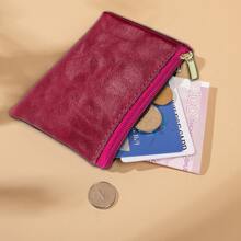 1入復古風格假皮幣夾時尚拉鍊錢包信用卡套耳機紅唇膏收納袋鑰匙容器小收納袋組織袋 - 玫紅色 - 查看 3