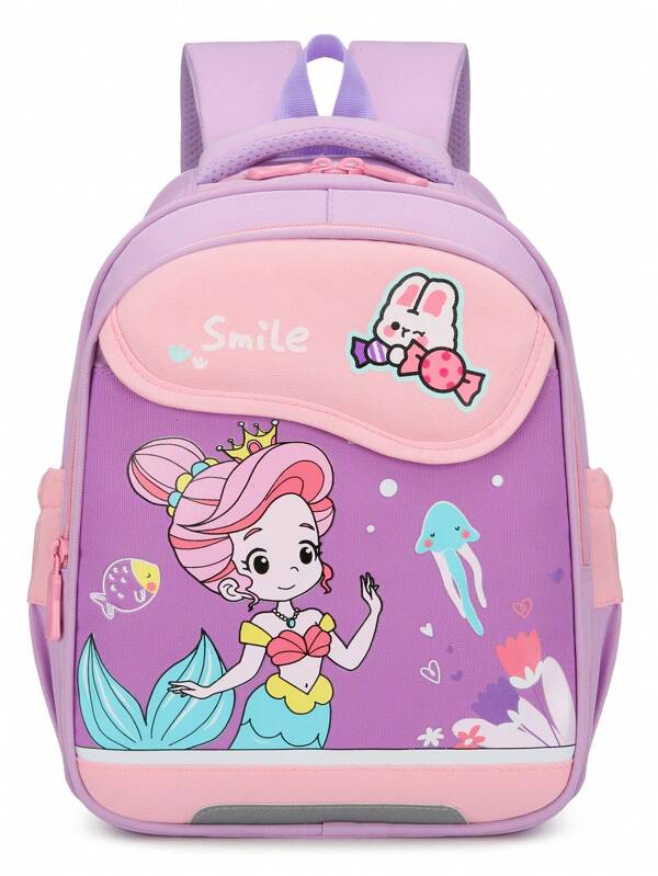 Mochila Infantil Com Padrão De Princesa De Desenho Animado E Fivela Antiderrapante, Adequada Para Crianças De 3 A 7 Anos