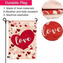 情人节花园旗帜粉色心形花卉印花双面亚麻庭院装饰横幅 - 粉紅色愛心LOVE - 查看 4