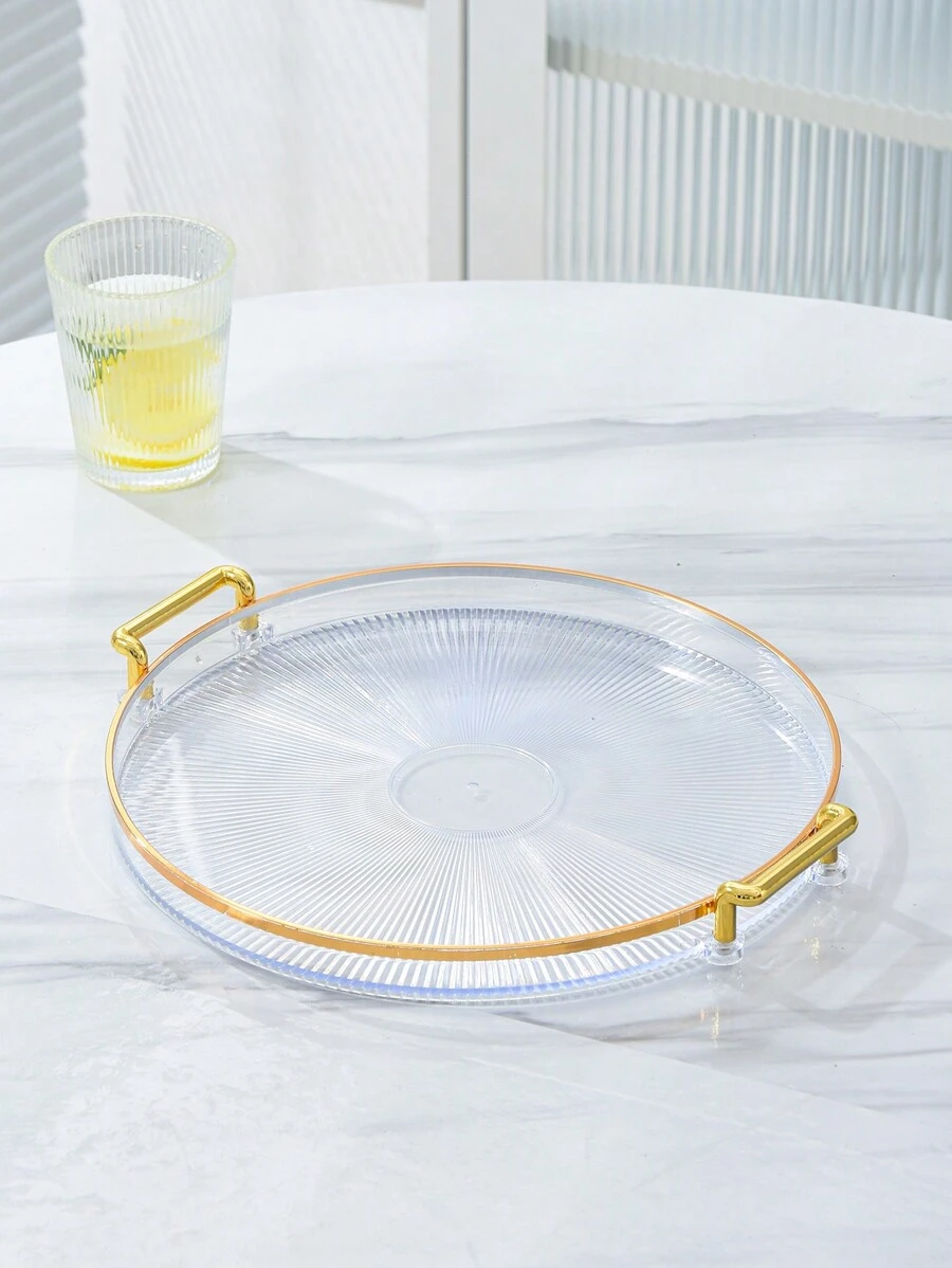 1pc Colorful Serving Tray, Single Or Double Handle For Dining Table Use - Clear - View 1