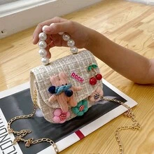 1 件隨機顏色兒童手提包帶珍珠手柄、卡通單肩包、可愛女孩斜挎包 - 彩色 - 查看 5