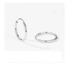 1pair Sterling Silver Simple Circle Shaped Earrings, Unisex Fashion Accessory - Silver - View 1