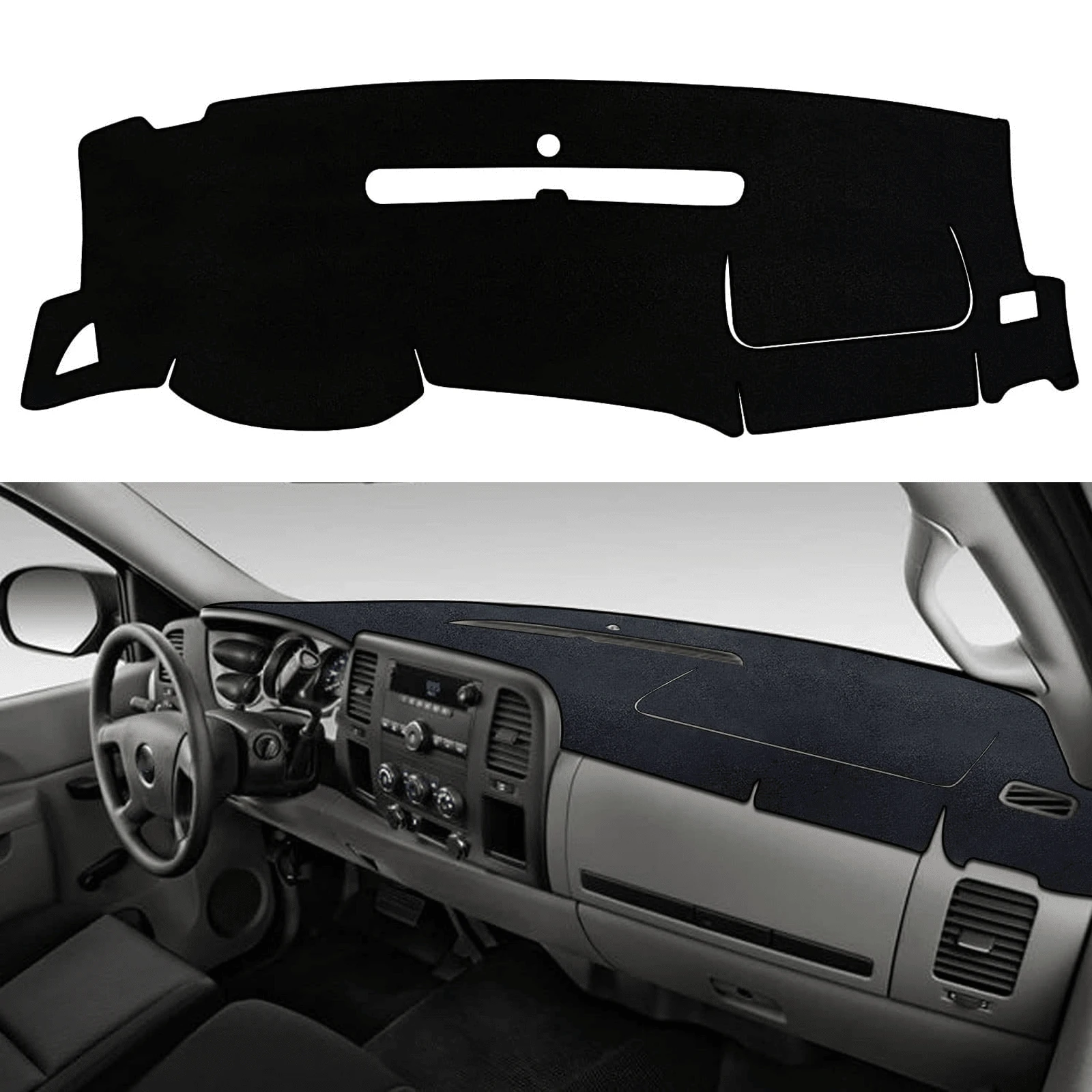 Car Dashboard Cover For Left Hand Drive GMC Sierra And Chevrolet Silverado- Fits 2007-2013 Models With Two Glove Boxes - Black - View 1