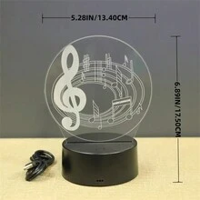 3d Music Lover Acrylic Panel Led Night Light, 7 Colors Changing With Smart Touch And Black Base, Mini Table Lamp For , Rocker, Music Fan - Black and White - View 9