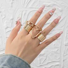 7pcs/Set Simple Hollow Out Heart Shaped Ring - Gold - View 1