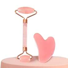 1pc Rose Quartz Roller Facial Massage Jade Beauty Stick Double-Ended Push Face Lifting Relaxation Heart Shape Shaving - Pink - View 4