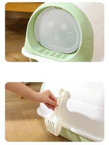 Arenero para gatos cerrado, Caja de arena para gatos cerrada, Arenero cerrado para gatos con pala, Caja de arena para gatos con filtro y pala - Azul - Ver 3