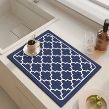 1pc Moroccan Pattern Dish Drying Mat, Multicolor Silicon Diatomaceous Earth Drain Mat, Kitchen Utensil Drying Mat, Suitable For Kitchen, Flowerpot, Bathroom Basin, Countertop, Cuttable, Quick Dry & Water Absorbent Mat - Blue - View 1