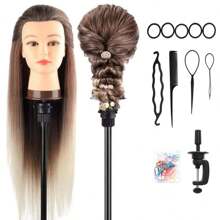 Training Head, 28 Inch Mannequin Head Synthetic Fiber Model Head Cosmetology Doll Head With DIY Braiding Set And Free Table Clamp - Multicolor - View 2