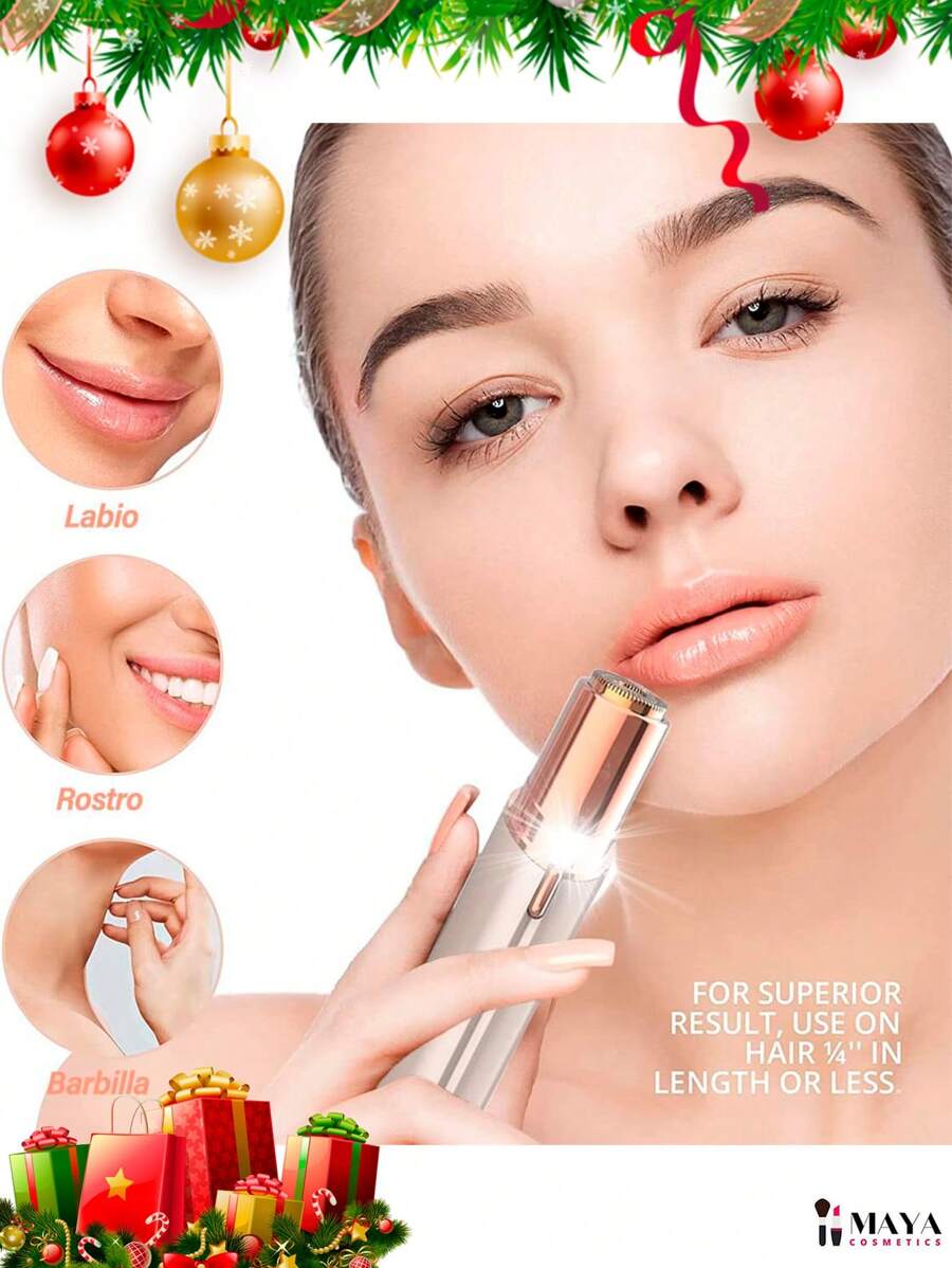 Depiladora Facial Mujer Sin Dolor, Depilador Electrico de Rostro Recargable, Removedor de Vello para Bikini/Axilas/Bigote/Barbilla/Brazos,  (Oro Rosa) de Baterias - Blanco y Negro - Ver 1