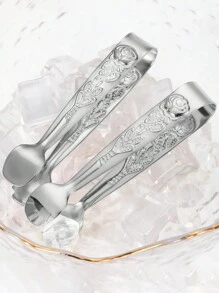 1 Kẹp đá bằng thép không gỉ có vỏ hoa hồng và viên đường, thích hợp cho lát chanh nhỏ và viên đá, mùa hè, bộ mùa hè, cho ngoài trời, cắm trại - Bạc - Xem 1