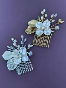 跨國韓式鏤空樹葉髮梳森林仙子花髮夾漢服古代新娘髮飾 - 銀色 - 查看 3