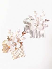 跨國韓式鏤空樹葉髮梳森林仙子花髮夾漢服古代新娘髮飾 - 銀色 - 查看 1