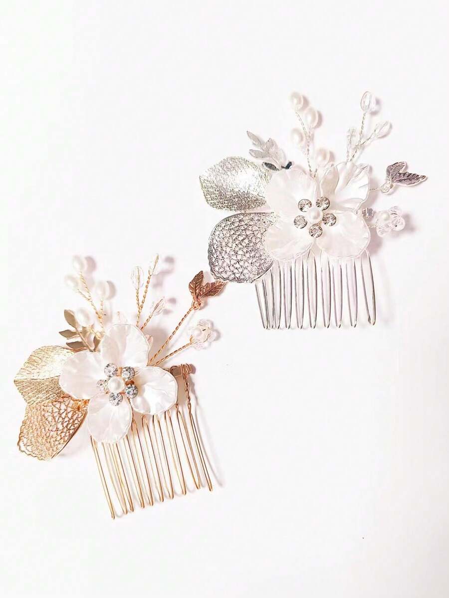 跨國韓式鏤空樹葉髮梳森林仙子花髮夾漢服古代新娘髮飾 - 銀色 - 查看 1