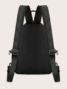 新款男士簡約多用途純色商務背包,時尚束口裝飾大學書包,防水校園電腦袋,寬大容量便攜多功能小型運動袋,適用於戶外露營旅行 - 黑色 - 查看 3