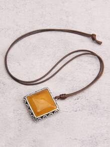 1條個性化時尚3d方形雕刻綠色亞克力男士項鍊,情侶項鍊,日常和約會配飾(石紋可能有所不同) - 方形雕花 - 查看 8