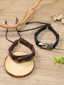 复古森系风格仿古鹰图案简约皮革手链，适合时尚男士 - 老鷹皮手環 - 查看 3