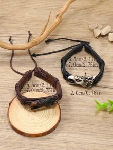 复古森系风格仿古鹰图案简约皮革手链，适合时尚男士 - 老鷹皮手環 - 查看 4