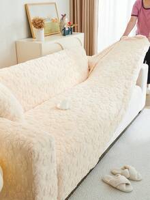 1件花卉沙發套,實色絨毛材質,彈性,一件式沙發套,ins風格,防塵,防刮擦,厚實保暖,適用於冬季 - 米色 - 查看 8