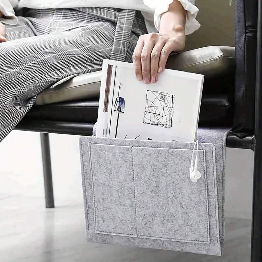 1個毛氈床邊收納袋,宿舍床邊掛袋,臥室床邊掛袋,客廳沙發掛袋,便攜式收納袋 - 淺灰色 - 查看 1