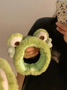 DIYPLUS 2pcs Cute Frog Design Fluffy Hairbands For Girls, Suitable For Daily Wear And Facial Cleansing (Can Be Purchased Separately)