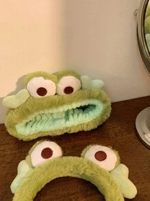 DIYPLUS 2pcs Cute Frog Design Fluffy Hairbands For Girls, Suitable For Daily Wear And Facial Cleansing (Can Be Purchased Separately)