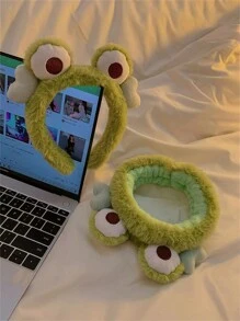 DIYPLUS 2pcs Cute Frog Design Fluffy Hairbands For Girls, Suitable For Daily Wear And Facial Cleansing (Can Be Purchased Separately)