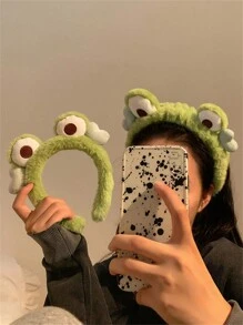 DIYPLUS 2pcs Cute Frog Design Fluffy Hairbands For Girls, Suitable For Daily Wear And Facial Cleansing (Can Be Purchased Separately)