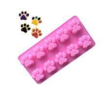 1個10格卡通小貓爪diy粉色矽膠模具,製作糖果巧克力冰塊模具 - 粉色 - 查看 1