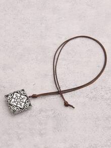 1條個性化時尚3d方形雕刻綠色亞克力男士項鍊,情侶項鍊,日常和約會配飾(石紋可能有所不同) - 方形雕花 - 查看 7