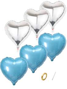 6 件浪漫婚礼浅蓝色和银色装饰气球，创意生日求婚卧室场景用品 + 2 个配件 - 彩色 - 查看 2