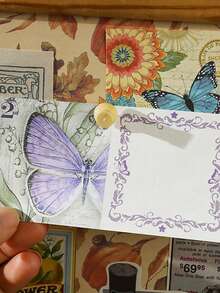 YUXIAN 42入組復古蝴蝶和花卉印花拼貼材料,適用於手帳、日誌等紀念簿製作 - 彩色 - 查看 3