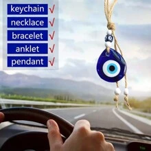 1 Pieza Llavero De Vidrio Turco Con Forma De Ojo Malvado Redondo Y En Forma De Lágrima Azul, Accesorio De Joyería Para El Espejo Retrovisor Del Automóvil, Marcos Del Hogar Y Decoración De Pared Colgante De Cuentas Y Artesanías (no Disponible Para La En Arabia Saudita) - gotas de agua azul - Ver 1