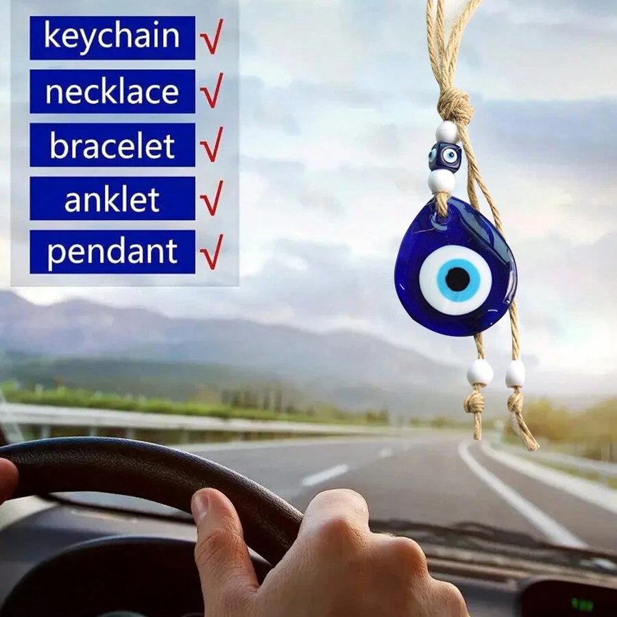 1 Pieza Llavero De Vidrio Turco Con Forma De Ojo Malvado Redondo Y En Forma De Lágrima Azul, Accesorio De Joyería Para El Espejo Retrovisor Del Automóvil, Marcos Del Hogar Y Decoración De Pared Colgante De Cuentas Y Artesanías (no Disponible Para La En Arabia Saudita) - gotas de agua azul - Ver 1